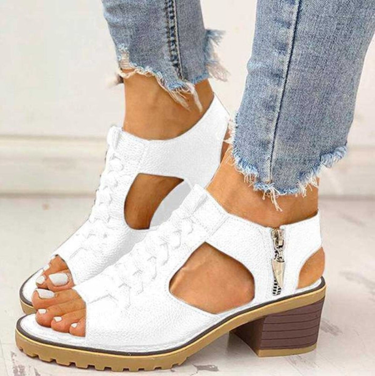 Sandalias de Tacón Cuadrado con Cordones Mujer