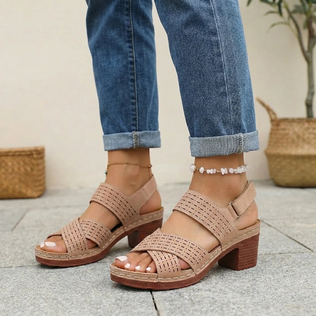 Sandalias de Tacón Plataforma Mujer Tiras Cruzadas