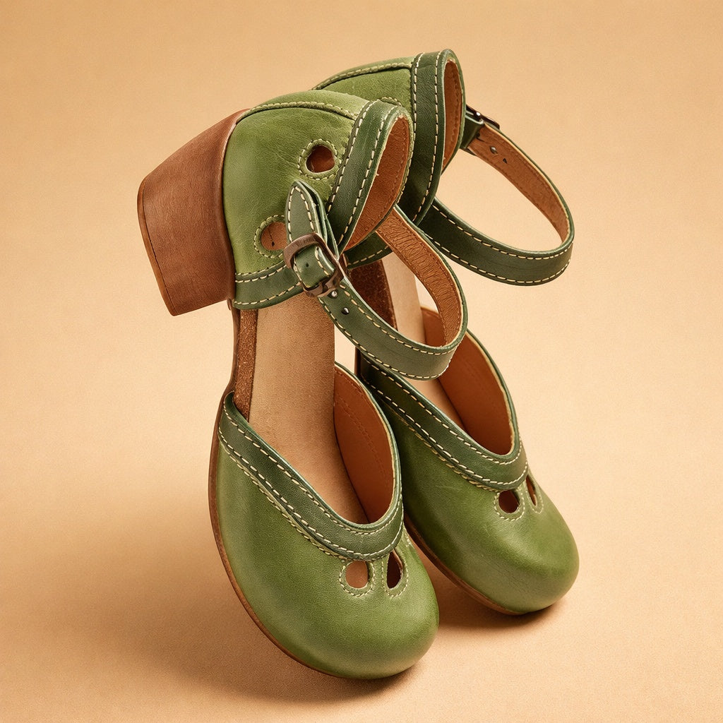 Sandalias de Tacón Vintage Mujer Hebilla