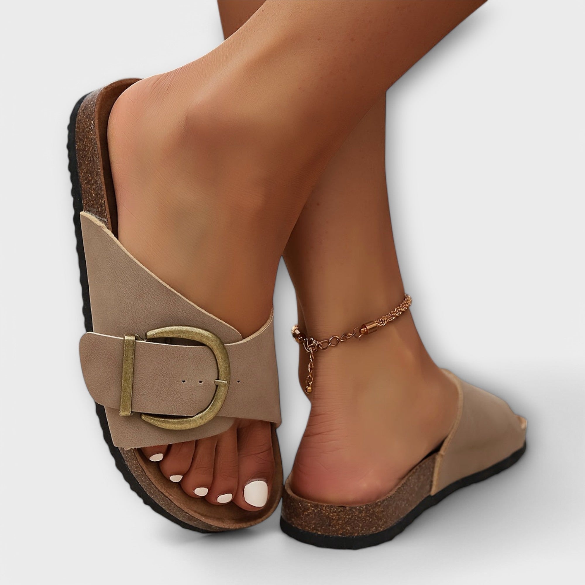 Sandalias Planas con Hebilla Mujer Suela Corcho