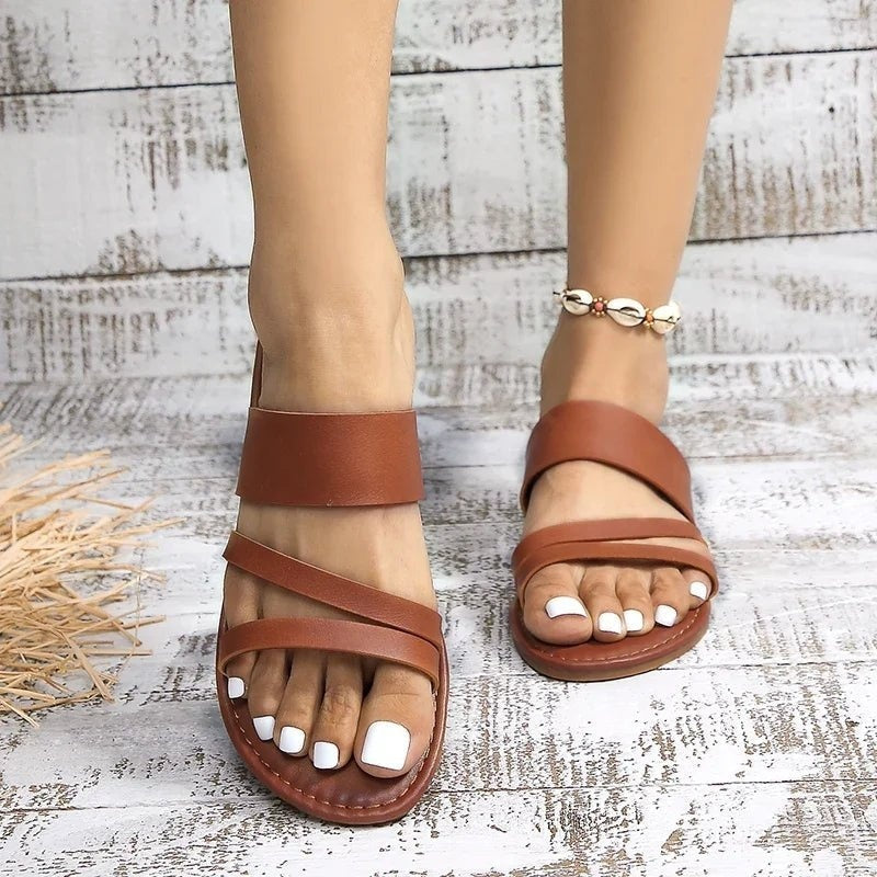 Sandalias de Tiras Cruzadas de Cuero Hombre Planta Acolchada