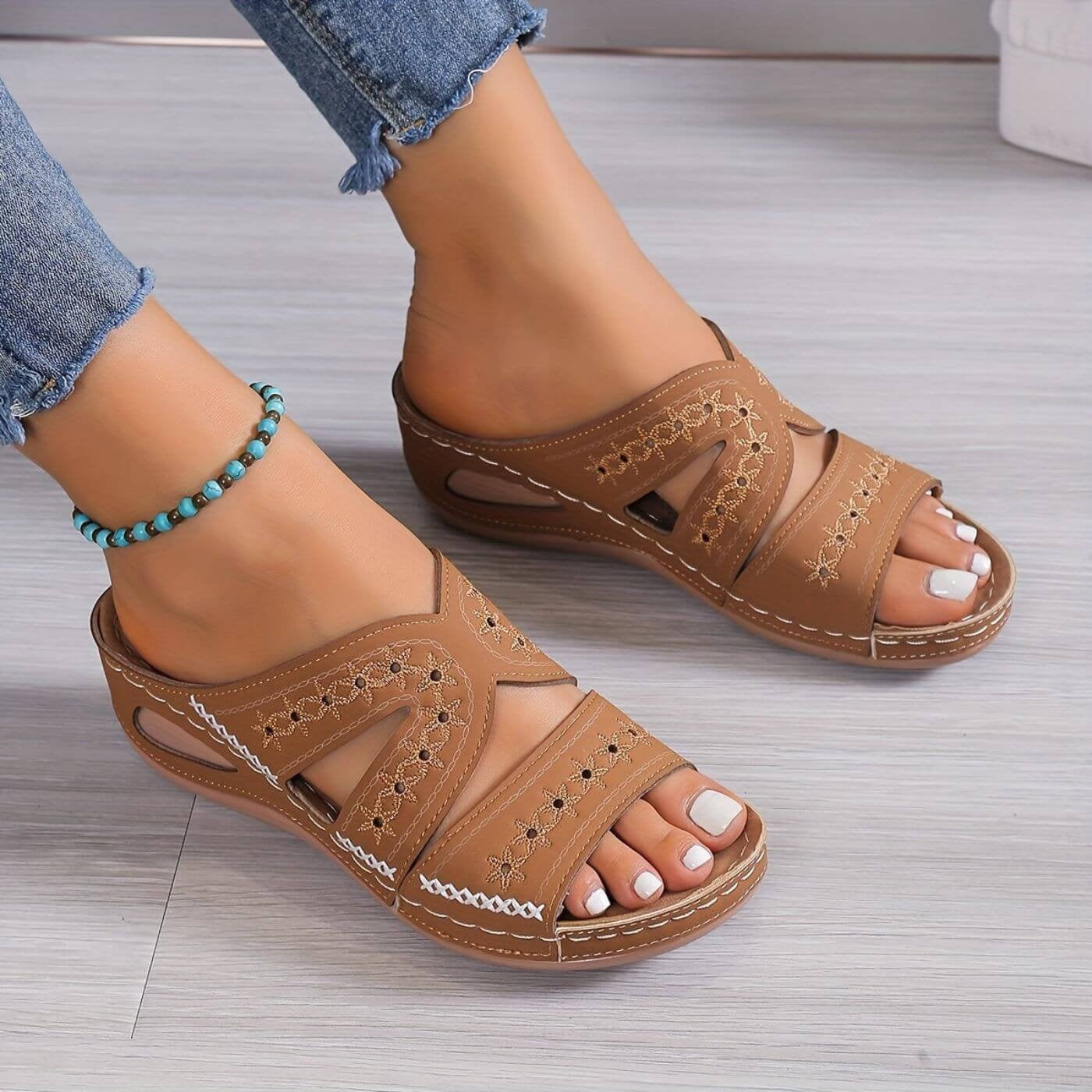 Sandalias Planas Mujer Tiras Cruzadas Perforadas