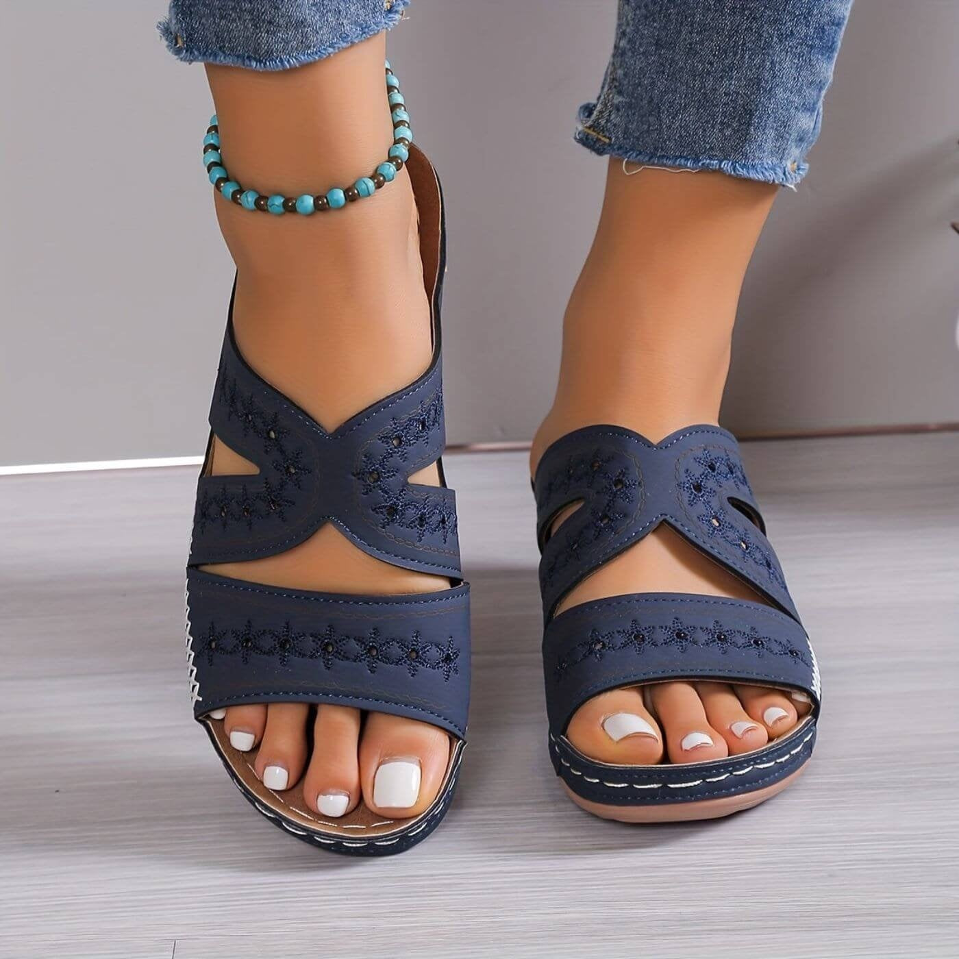 Sandalias Planas Mujer Tiras Cruzadas Perforadas