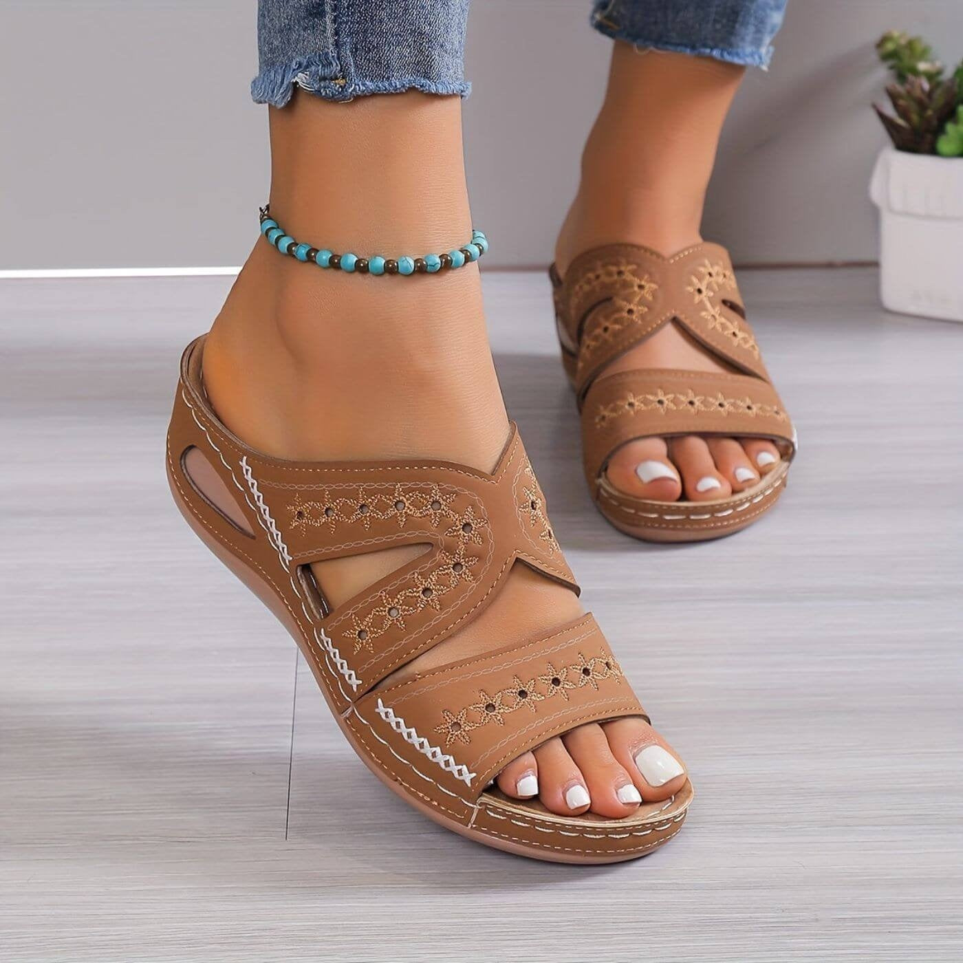 Sandalias Planas Mujer Tiras Cruzadas Perforadas