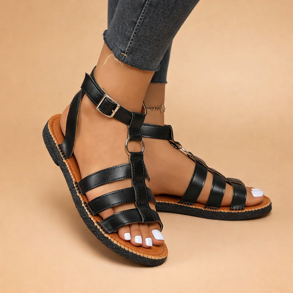 Sandalias Planas Romanas Mujer Hebilla Ajustable