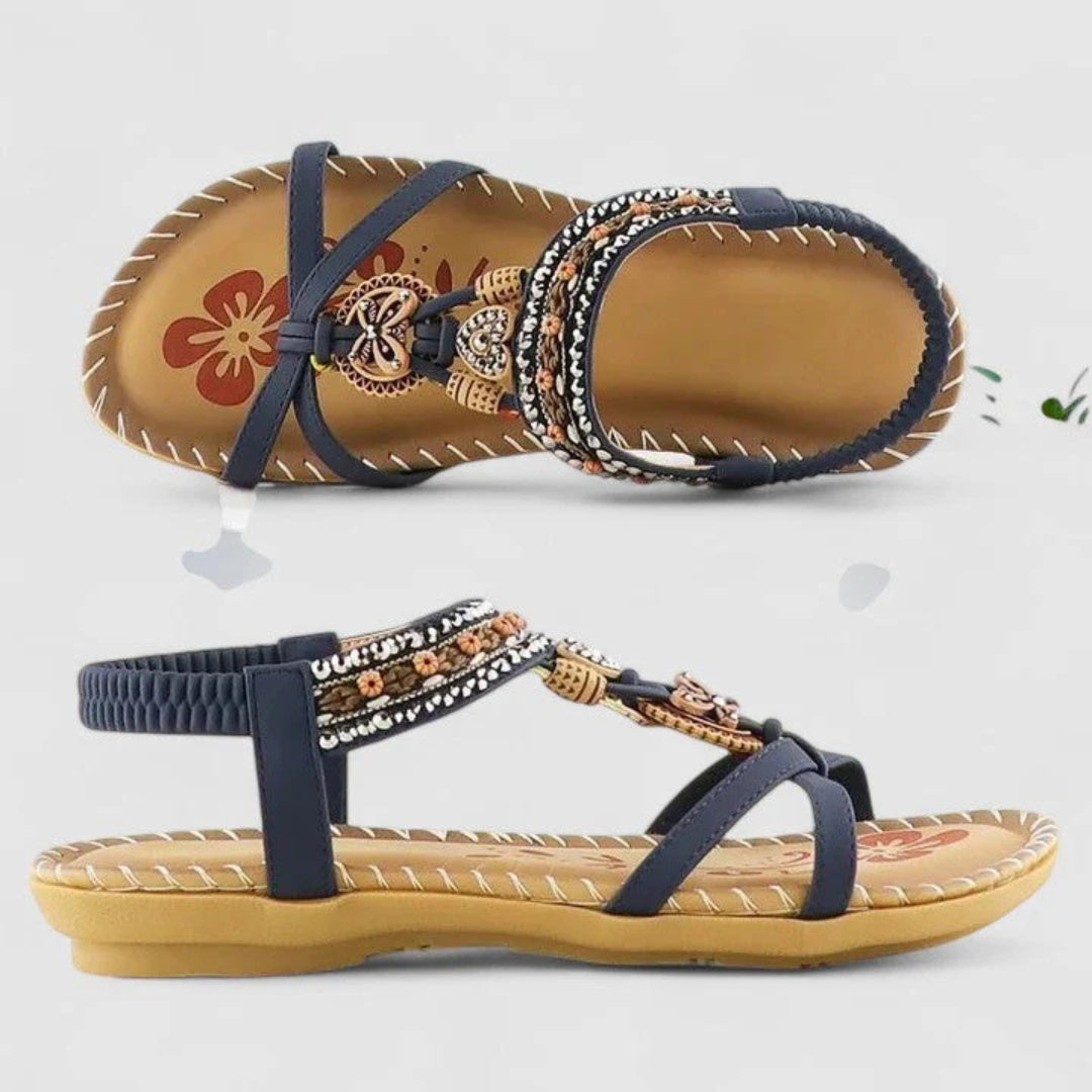 Sandalias Planas Romanas Mujer Tiras Bordadas
