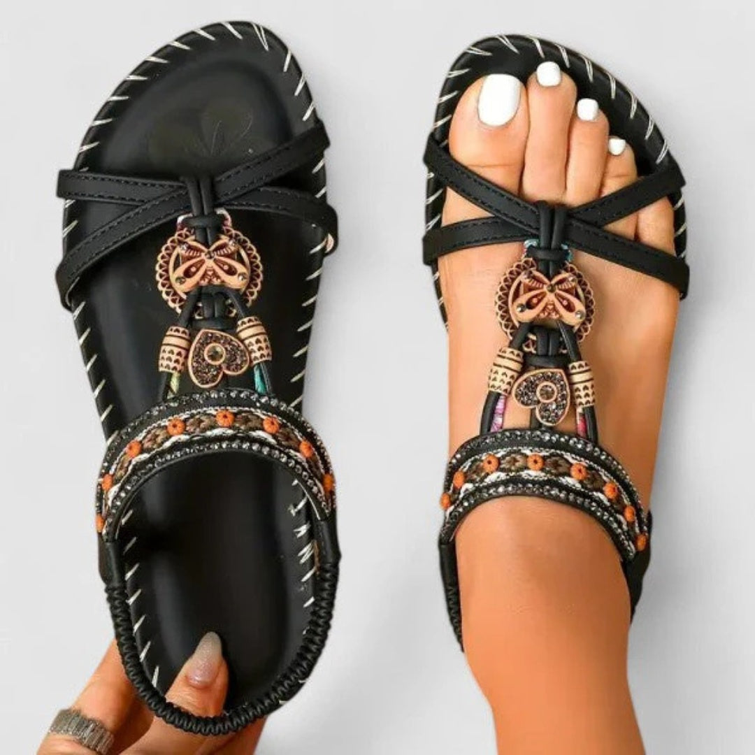 Sandalias Planas Romanas Mujer Tiras Bordadas