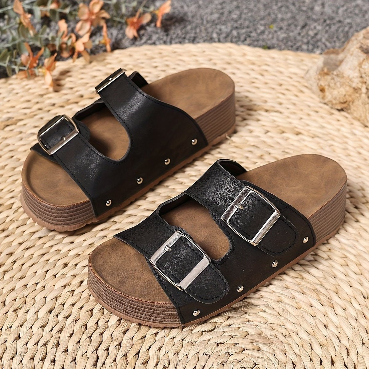 Sandalias Plataforma con Hebilla Mujer Doble Correa