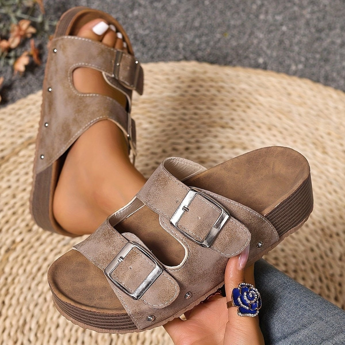 Sandalias Plataforma con Hebilla Mujer Doble Correa