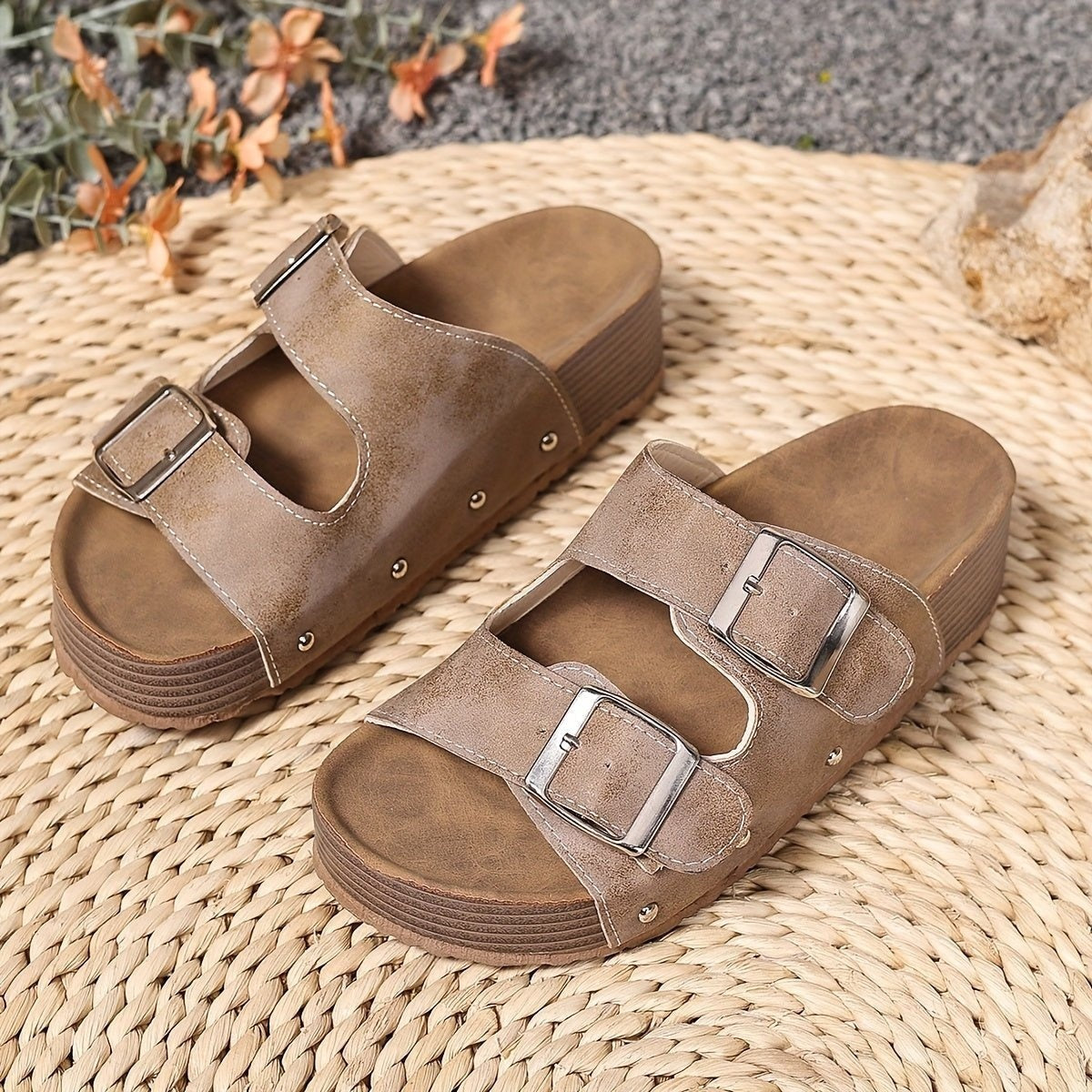 Sandalias Plataforma con Hebilla Mujer Doble Correa