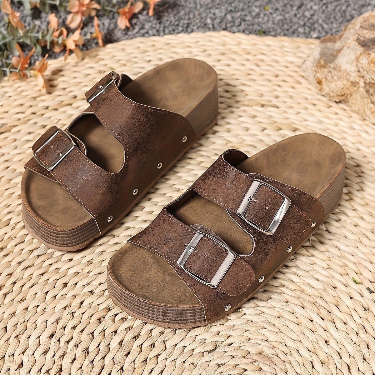 Sandalias Plataforma con Hebilla Mujer Doble Correa