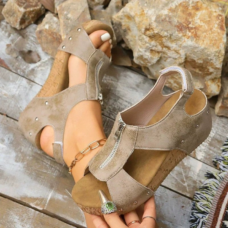 Sandalias Plataforma de Cuña Mujer Cremallera Frontal