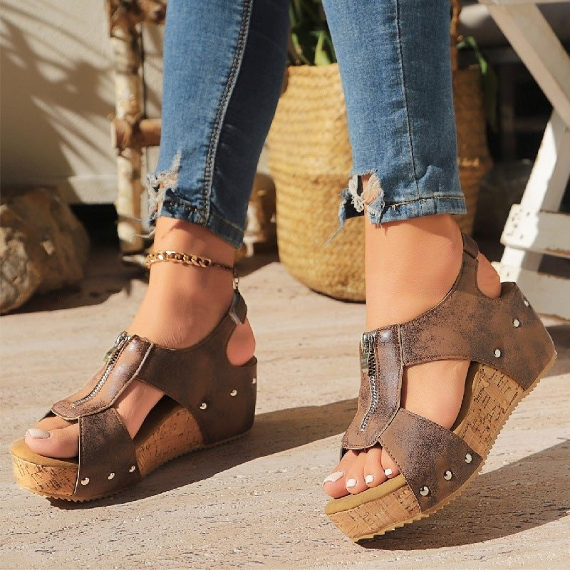 Sandalias Plataforma de Cuña Mujer Cremallera Frontal