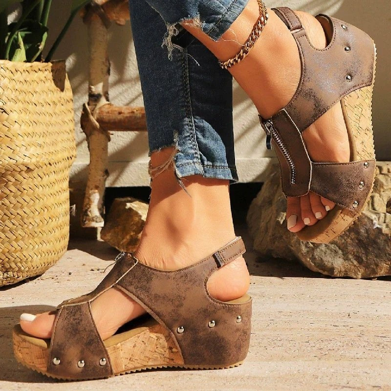 Sandalias Plataforma de Cuña Mujer Cremallera Frontal