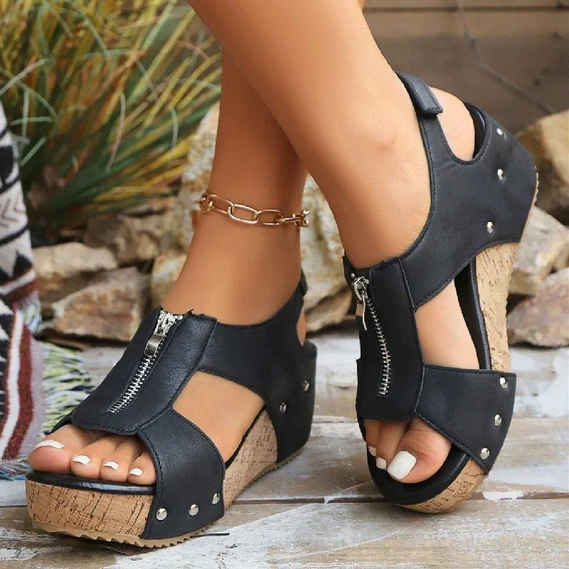 Sandalias Plataforma de Cuña Mujer Cremallera Frontal