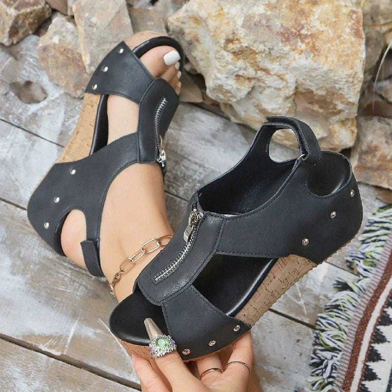 Sandalias Plataforma de Cuña Mujer Cremallera Frontal