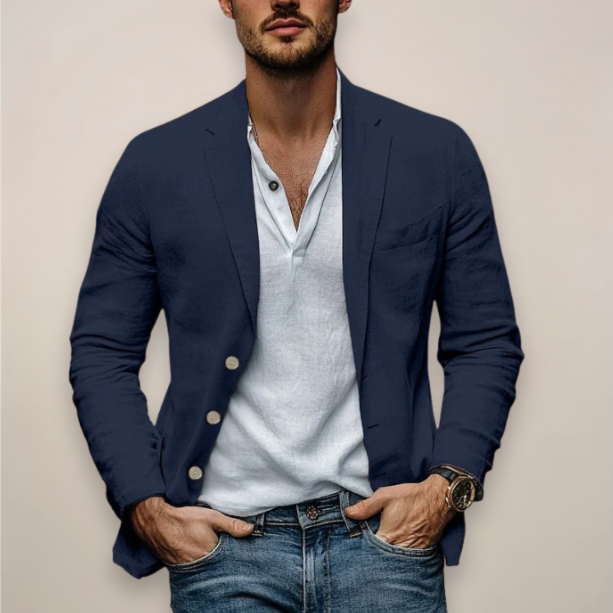 Sergio | Chaqueta Americana de Lino Hombre Cuello Solapa
