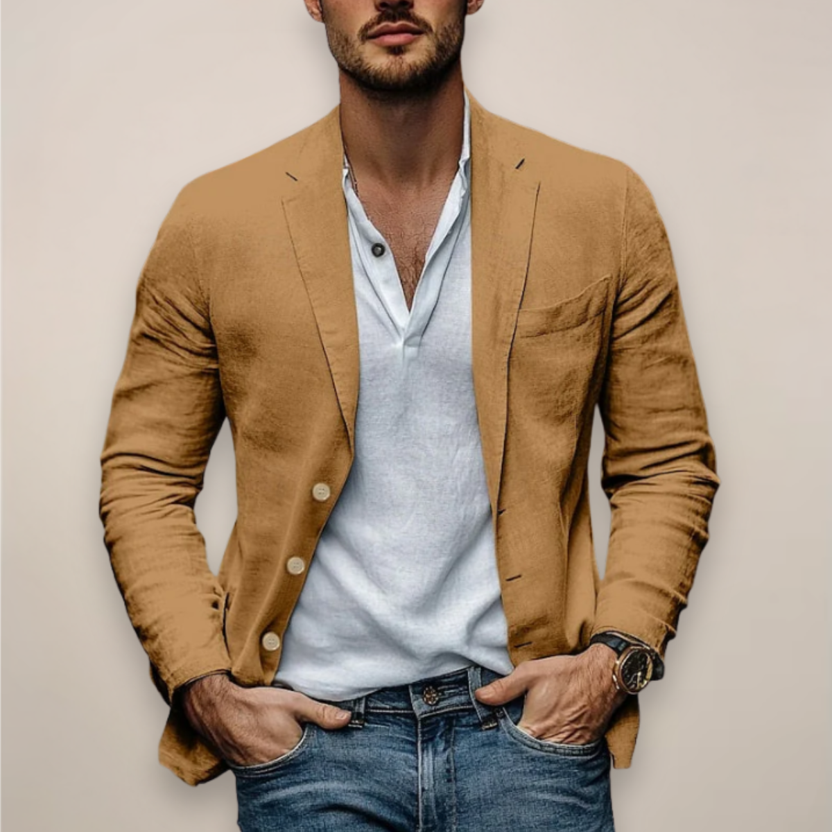 Sergio | Chaqueta Americana de Lino Hombre Cuello Solapa