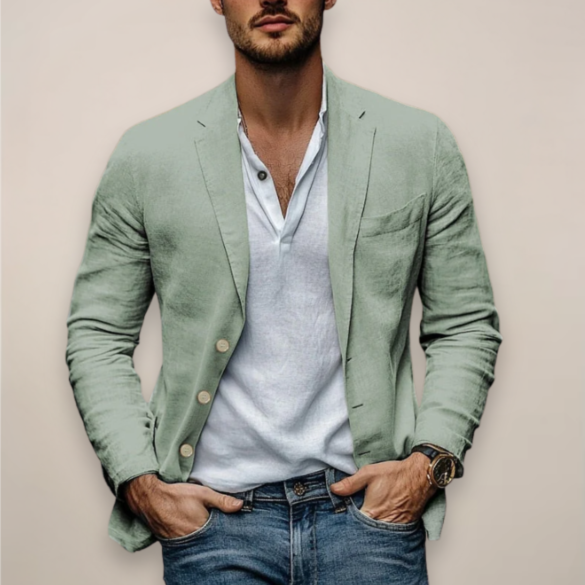 Sergio | Chaqueta Americana de Lino Hombre Cuello Solapa