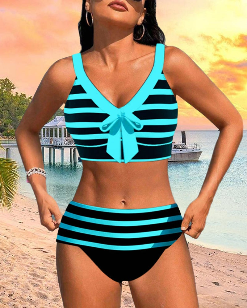 Sofía | Bikini de Talle Alto a Rayas Mujer Escote V