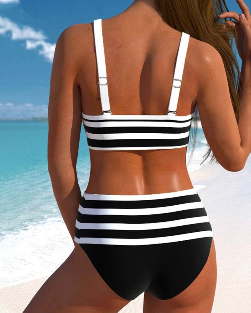 Sofía | Bikini de Talle Alto a Rayas Mujer Escote V