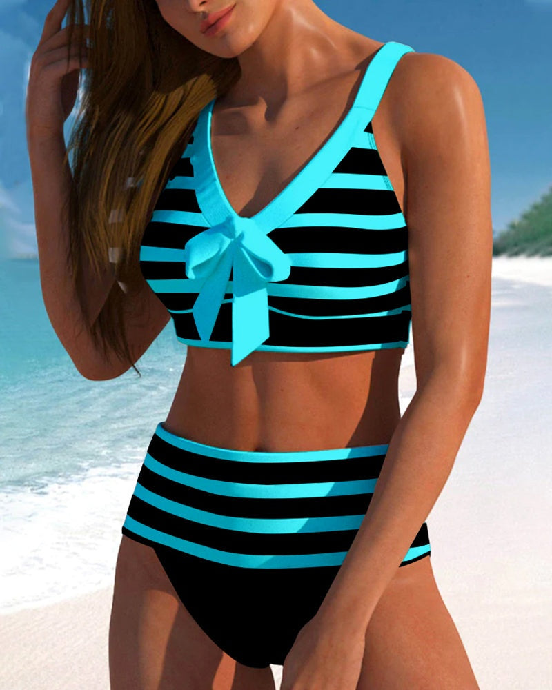 Sofía | Bikini de Talle Alto a Rayas Mujer Escote V