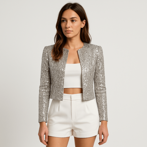 Sofía | Chaqueta Americana de Lentejuelas Mujer Corta Manga Larga
