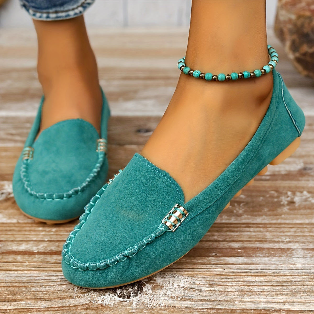 Sofía | Mocasines Mujer Hebilla Metálica Costuras