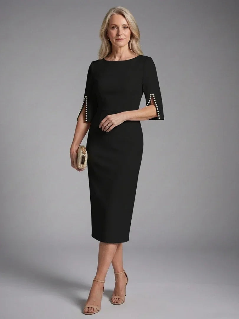 Sofía | Vestido Midi de Cóctel Ajustado Mujer Manga Tres Cuartos
