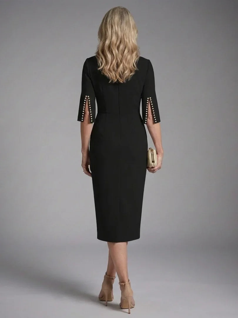 Sofía | Vestido Midi de Cóctel Ajustado Mujer Manga Tres Cuartos