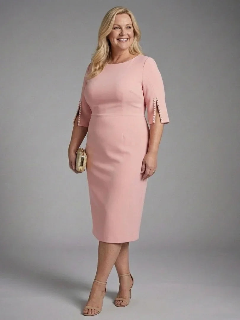 Sofía | Vestido Midi de Cóctel Ajustado Mujer Manga Tres Cuartos