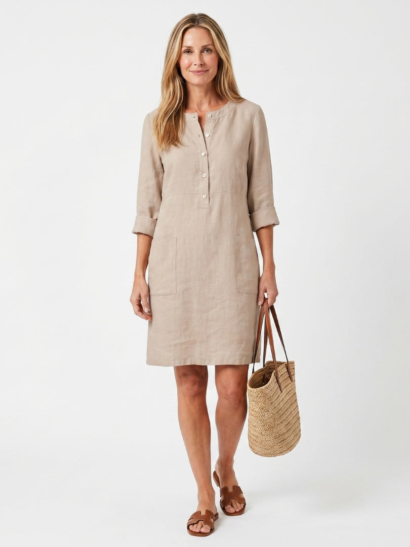 Solange | Vestido Midi Camisero Botones Frontales Mujer Manga Tres Cuartos