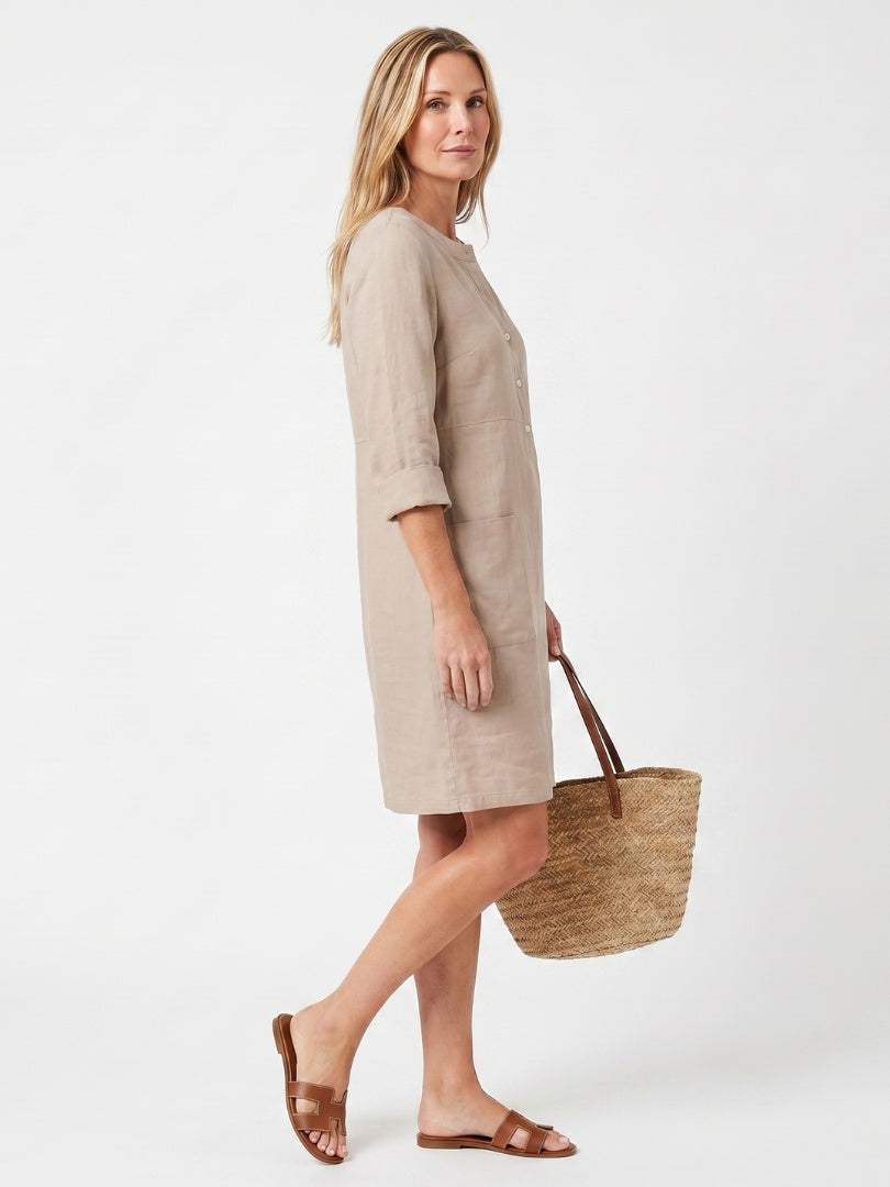 Solange | Vestido Midi Camisero Botones Frontales Mujer Manga Tres Cuartos