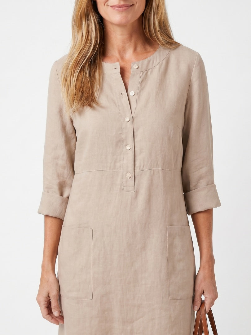 Solange | Vestido Midi Camisero Botones Frontales Mujer Manga Tres Cuartos