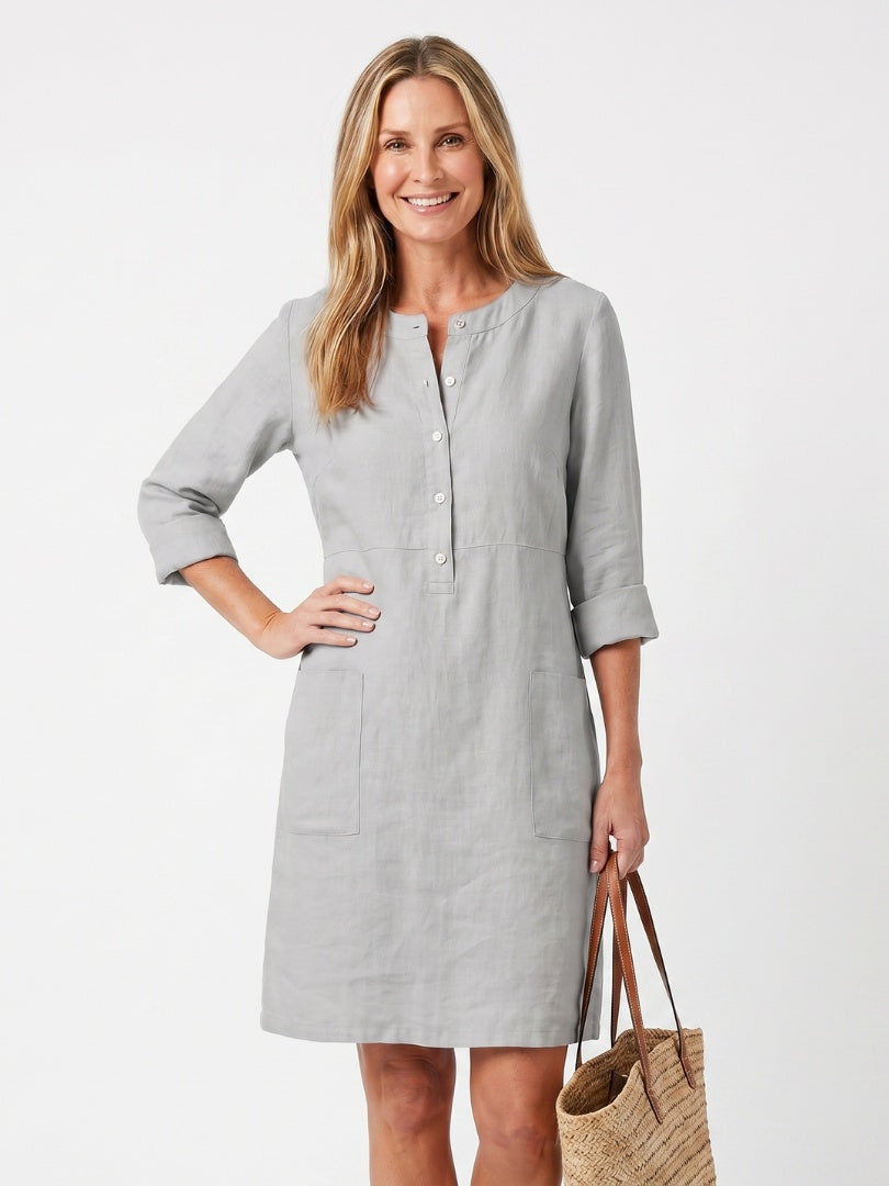 Solange | Vestido Midi Camisero Botones Frontales Mujer Manga Tres Cuartos