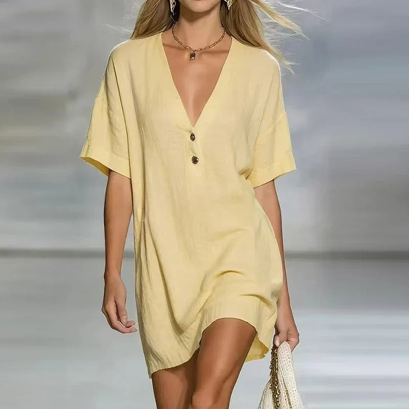 Soledad | Vestido Corto Camisero Mujer Escote V Botones