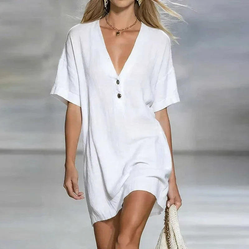 Soledad | Vestido Corto Camisero Mujer Escote V Botones