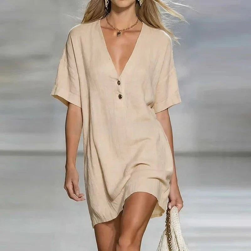 Soledad | Vestido Corto Camisero Mujer Escote V Botones