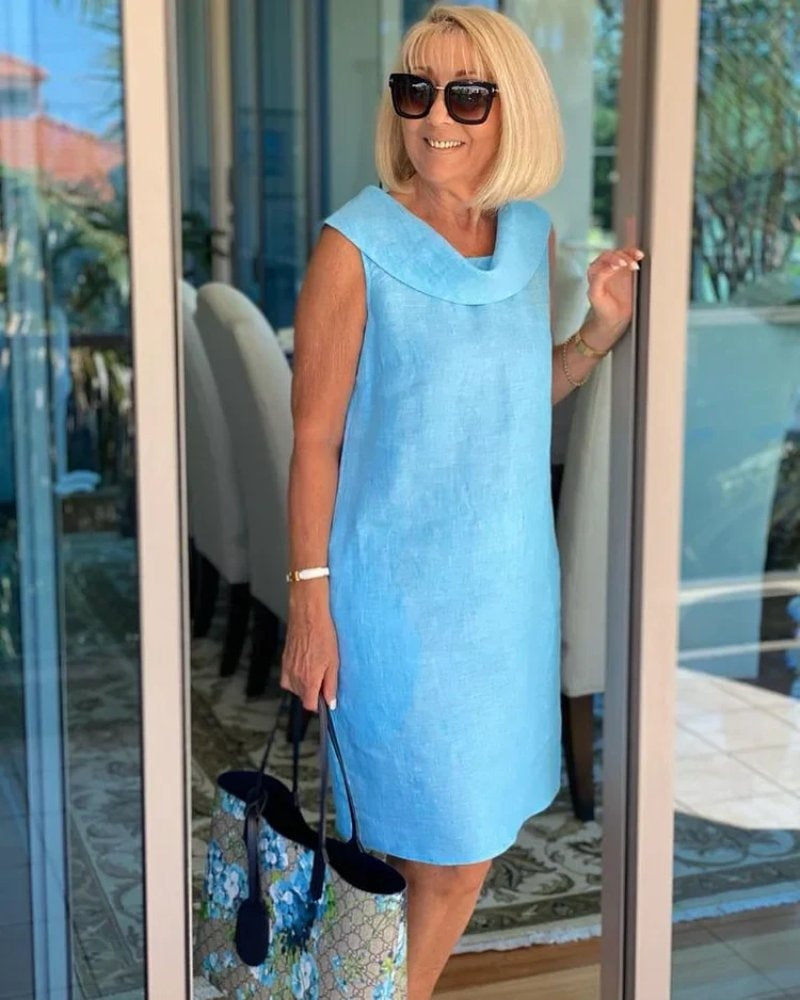 Soledad | Vestido Corto Sin Mangas Mujer Cuello Vuelto con Bolsillos