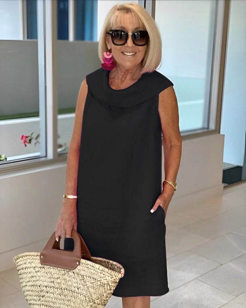 Soledad | Vestido Corto Sin Mangas Mujer Cuello Vuelto con Bolsillos