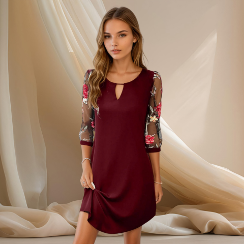 Soledad | Vestido de Madrina con Mangas Transparentes Mujer Escote V