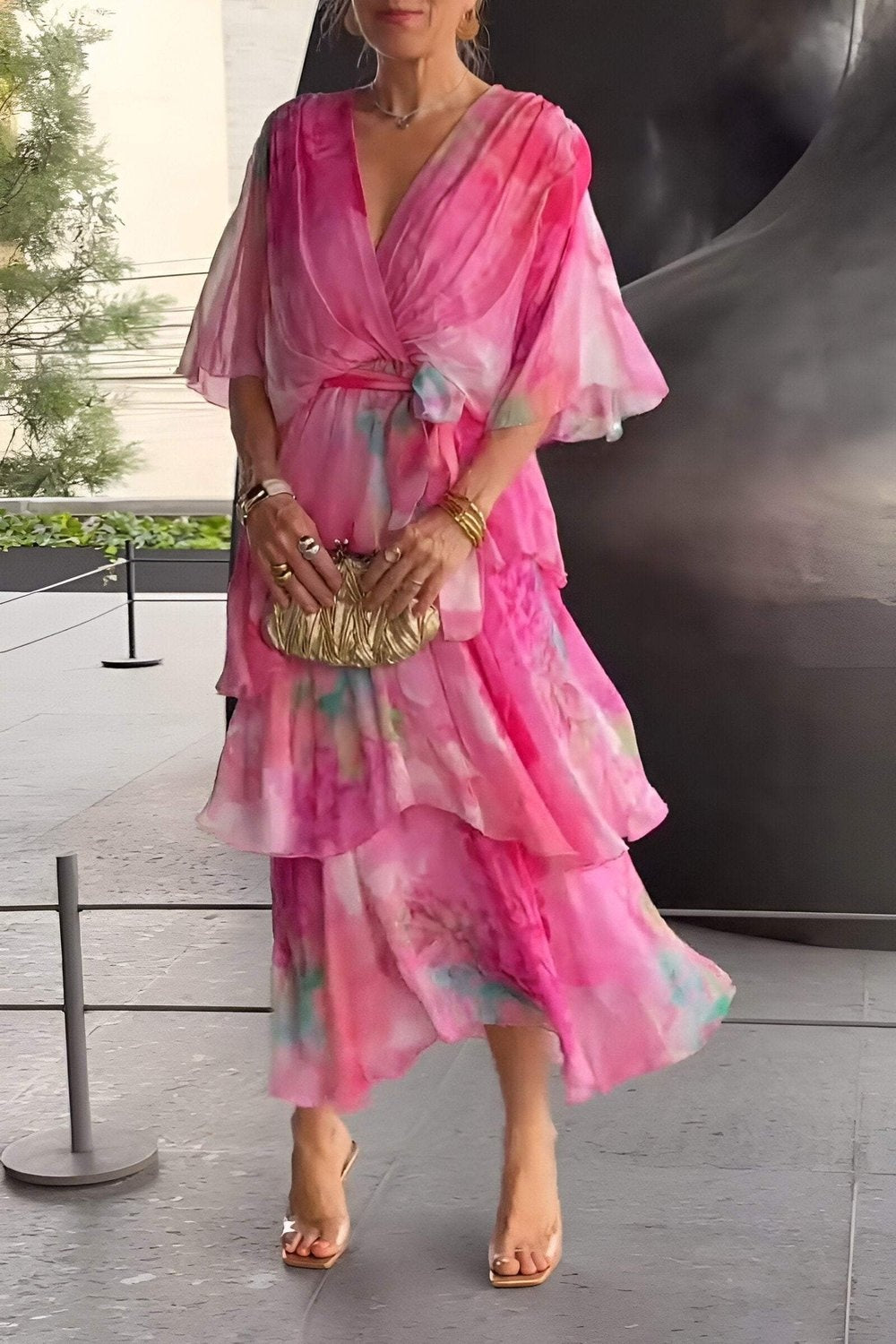 Soledad | Vestido Largo con Volantes Estampado Mujer Escote V