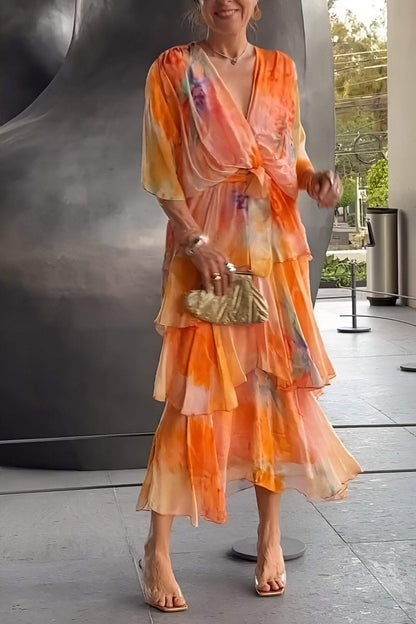 Soledad | Vestido Largo con Volantes Estampado Mujer Escote V