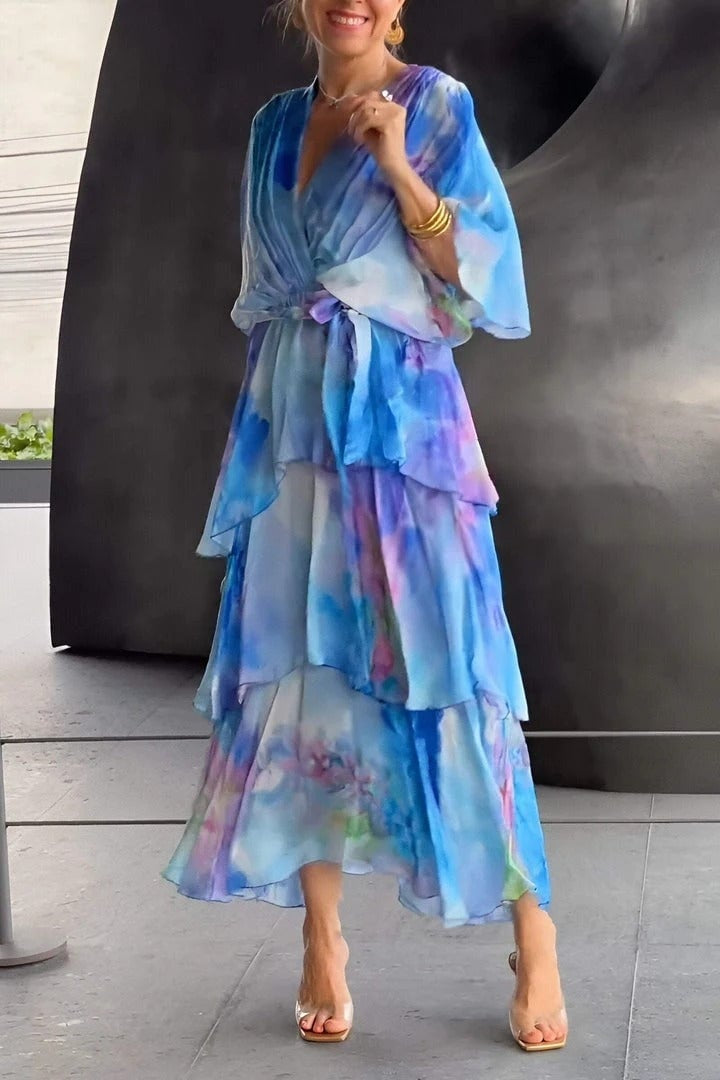 Soledad | Vestido Largo con Volantes Estampado Mujer Escote V