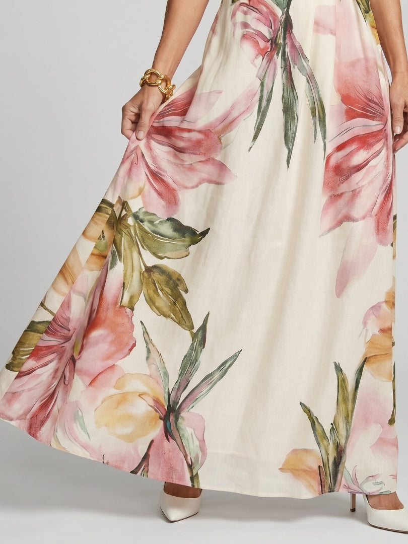 Soledad | Vestido Largo de Graduación Estampado Floral Mujer Cuello Halter