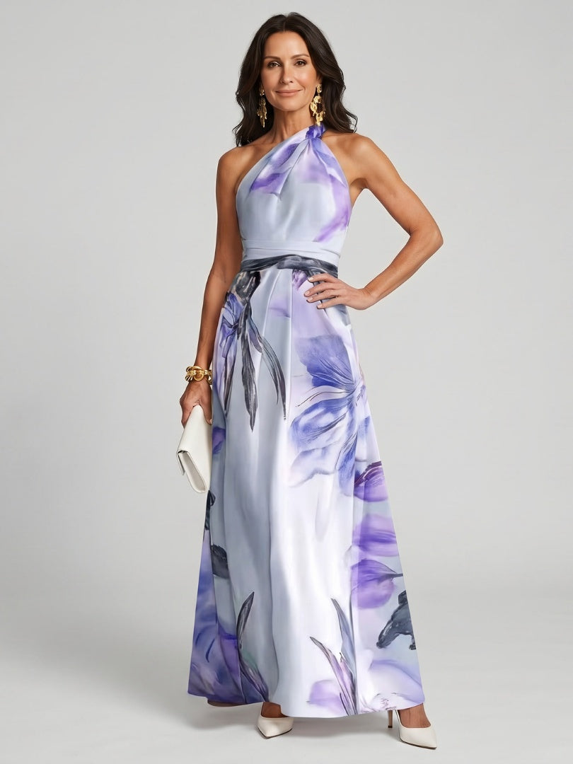 Soledad | Vestido Largo de Graduación Estampado Floral Mujer Cuello Halter