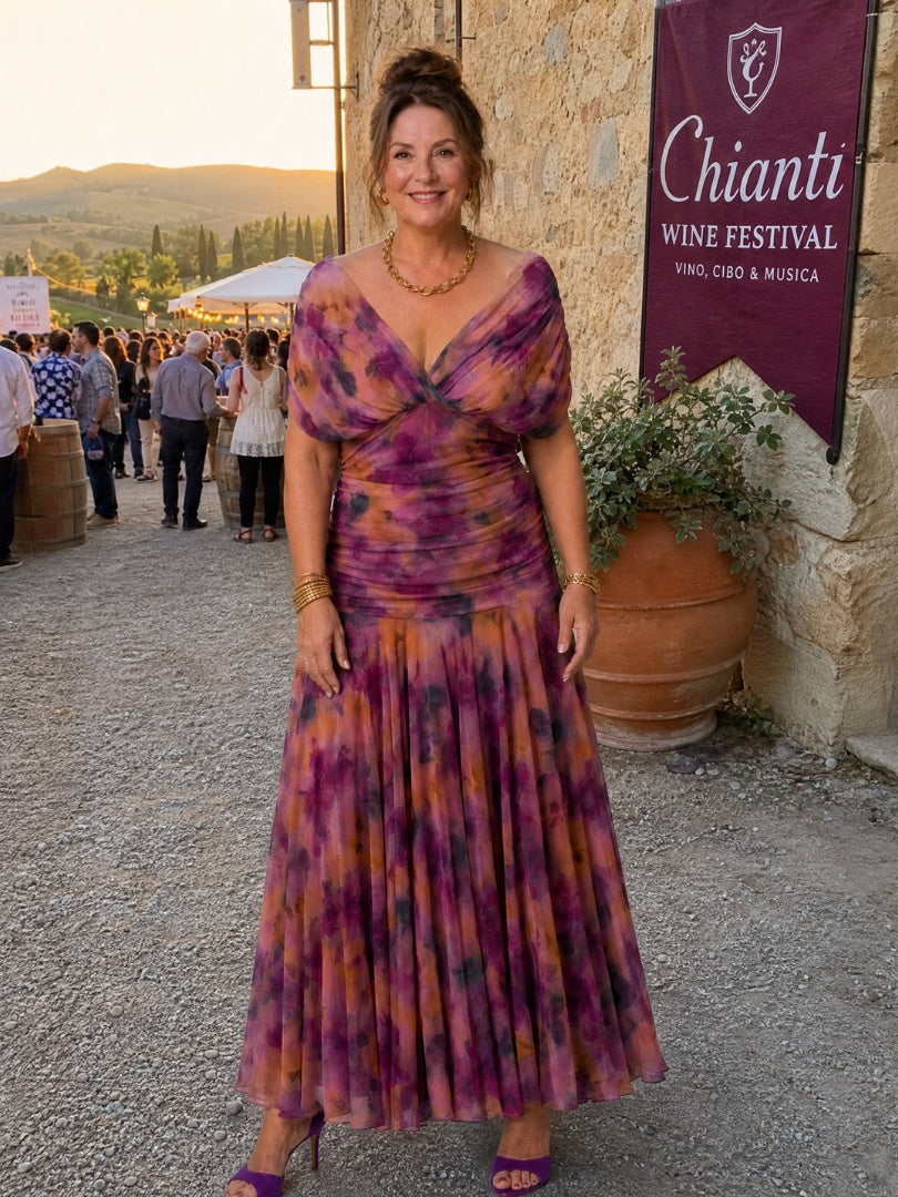 Soledad | Vestido Midi Drapeado Estampado Floral Mujer Sin Hombros