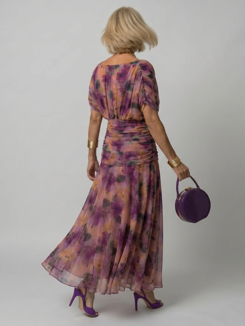 Soledad | Vestido Midi Drapeado Estampado Floral Mujer Sin Hombros