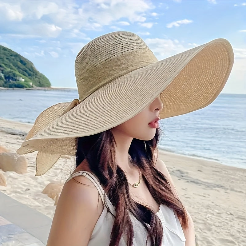 Sombrero de Ala Ancha de Paja Mujer Lazo Ajustable