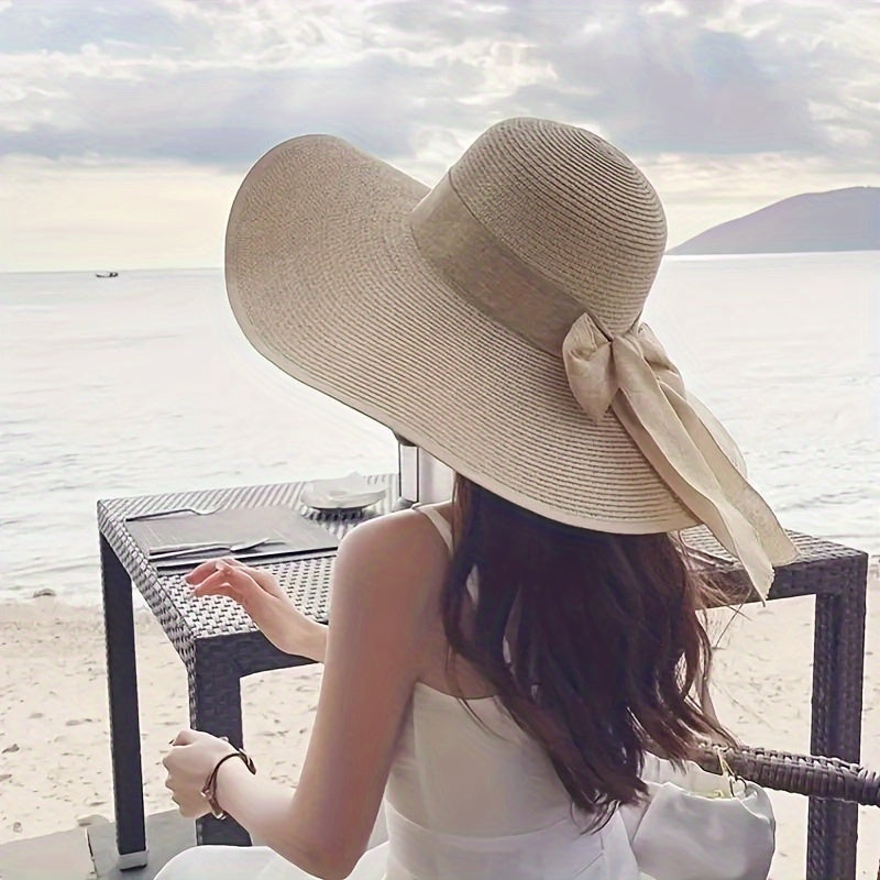 Sombrero de Ala Ancha de Paja Mujer Lazo Ajustable